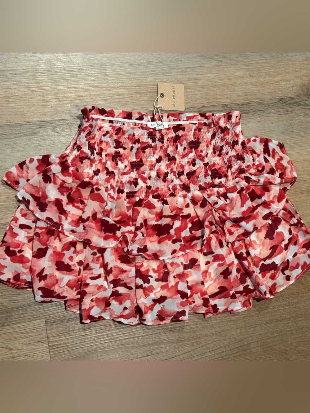 Blu Pepper Red & Pink Floral Ruffled Mini Skirt